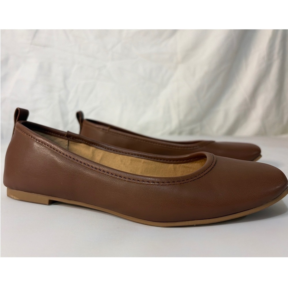 Sun + Stone Avvery Brown Square Toe Ballet Flats Womens 5.5 Cognac Slip On Shoes - Picture 2 of 10